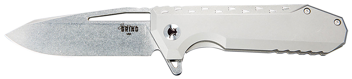 Southern Grind Penguin 3.5" Folding Drop Point CPM S90V Stonewashed Blade, Silver Titanium Frame Handle