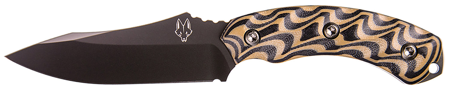 Southern Grind Jackal Fixed Blade Knife 4.75" Black PVD 8670 Steel, 3D Milled Black/Tan G10 Handle with Sheath