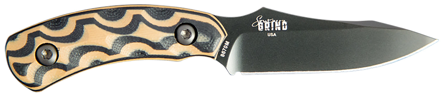Southern Grind Jackal Pup Fixed Blade Knife 2.80" Black PVD 8670 Steel, 3D Milled Black/Tan G10 Handle with Kydex Sheath