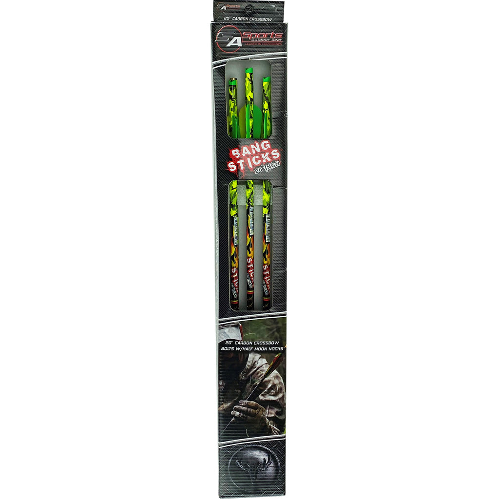 SA Sports Bang Sticks 20in Carbon Crossbow Bolts Neon Camo 300gr 6-Pack