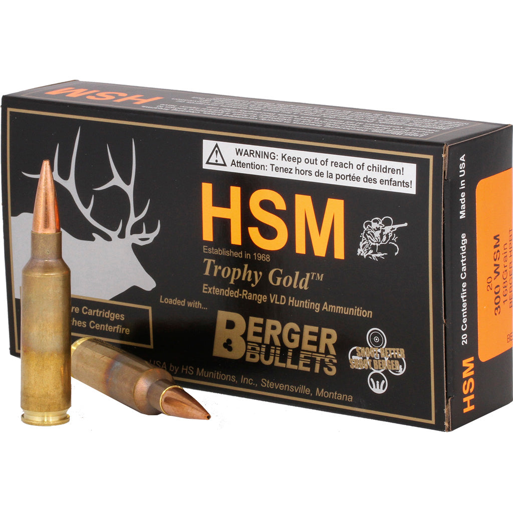 HSM .300 WSM Trophy Gold 168 grain Berger Hunting VLD Match ammunition