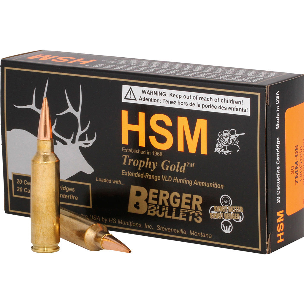 HSM Trophy Gold Berger Hunting VLD Match 140 Grain 7mm-08 Remington 2811 fps 837306005459