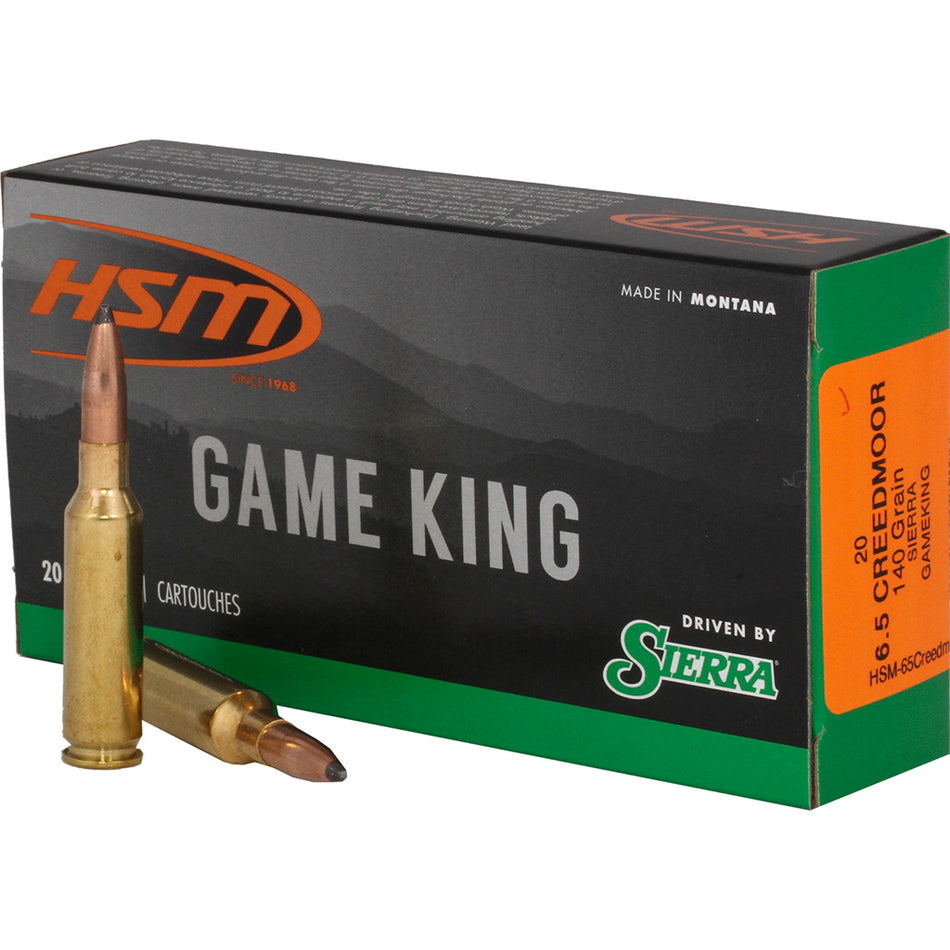 HSM 6.5mm Creedmoor Sierra Game King 140 grain Spitzer Boat Tail ammunition