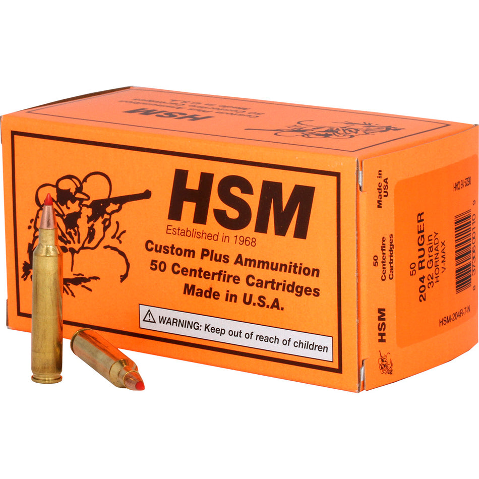 HSM .204 Ruger Varmint 32 grain V-Max ammunition
