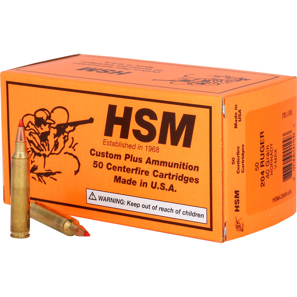 HSM .204 Ruger Varmint 40 grain V-Max ammunition