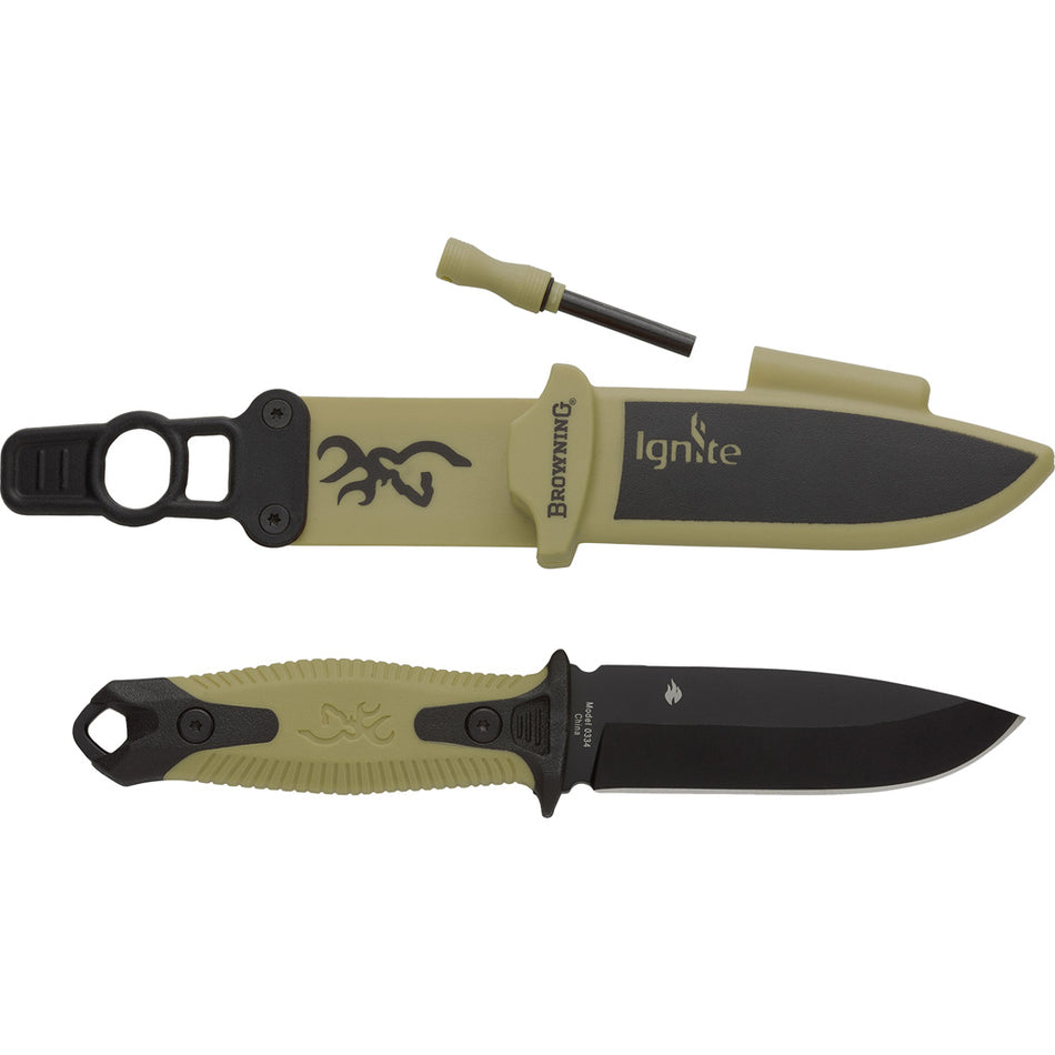Browning Ignite Survival Knife OD Green Black Oxide Blade