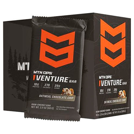 MTN OPS Venture Bar Oatmeal Chocolate Chip Low-Glycemic Energy Bar 10-Pack