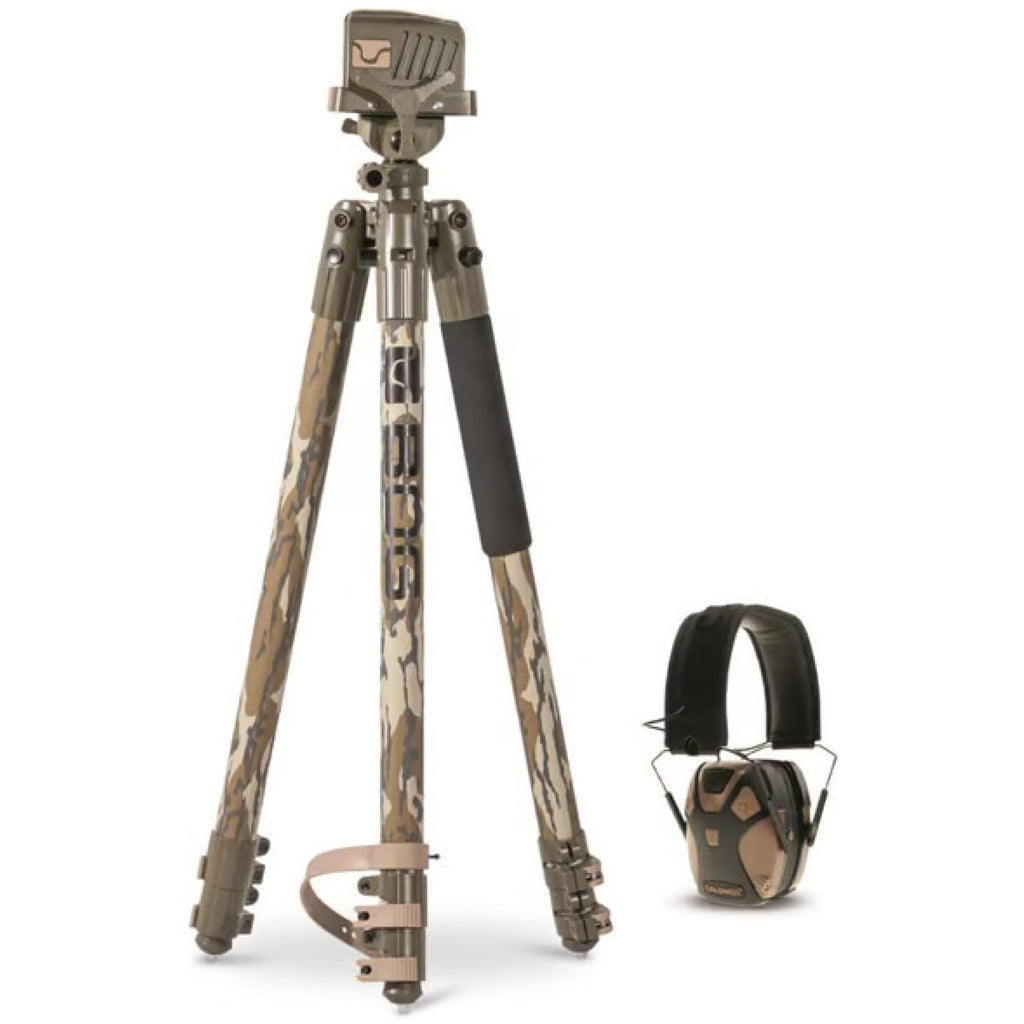 BOG DeathGrip Firearm Tripod with E-Max Pro Hearing Protection MO Bottomland