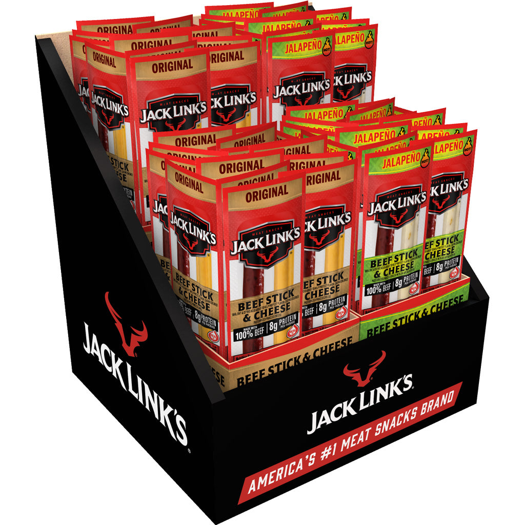 Jack Links 1.2oz Beef Jerky & Wisconsin Cheese Combo Display 64ct Orig & Jalapeno