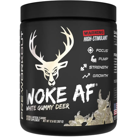 Bucked Up Woke AF Pre-Workout 30 Serving Tub – White Gummy Deer