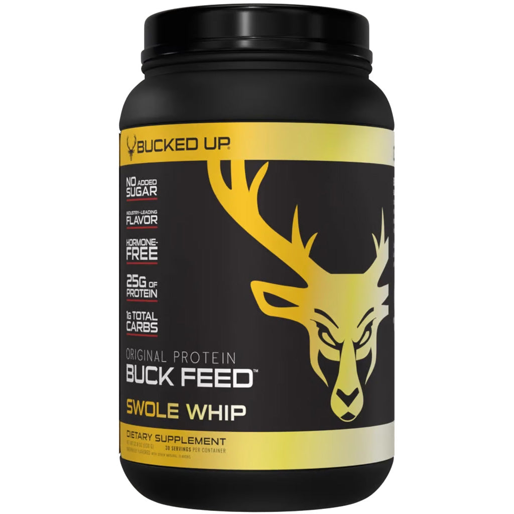Bucked Up Buck Feed Swole Whipe Whey Protein 30 Serving Container