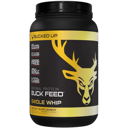 Bucked Up Buck Feed Swole Whipe Whey Protein 30 Serving Container