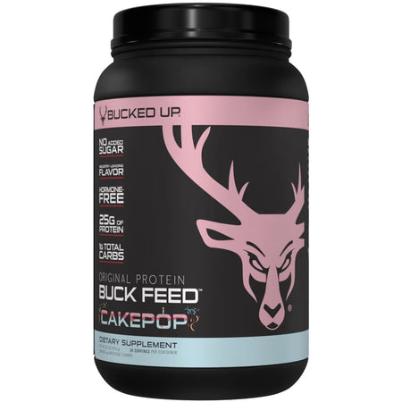 Bucked Up Buck Feed Cake Pop Whey Protein 30 Serving Container