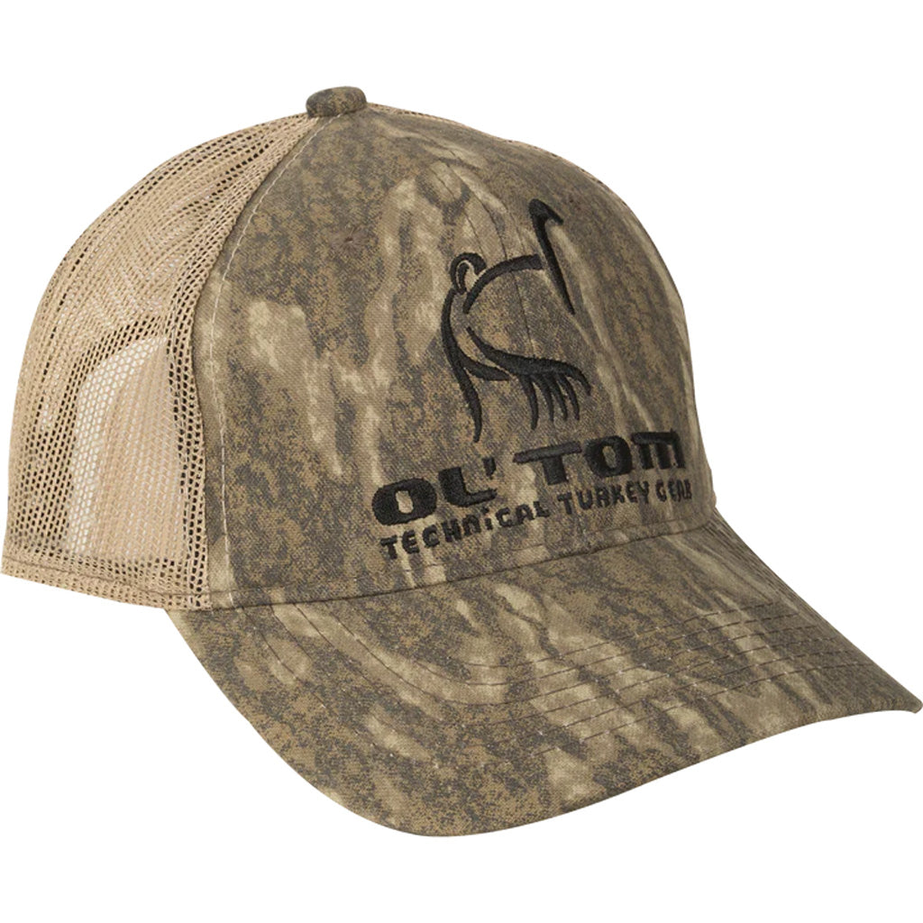 Drake Ol' Tom Camo Six-Panel Mesh Back Cap Mossy Oak Bottomland OSFM