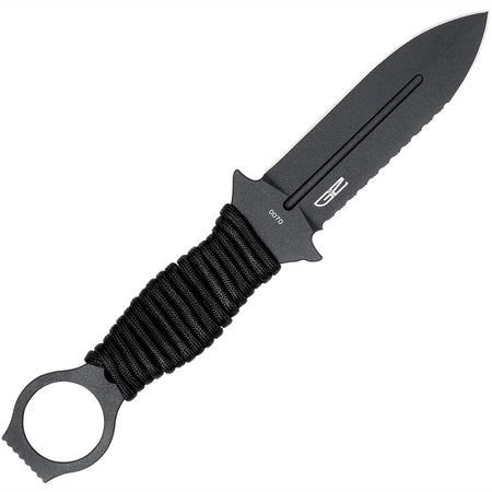 CobraTec Ringed Claymore Black Fixed Blade Dagger 1 Side Serrated