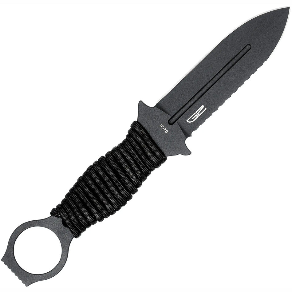 CobraTec Ringed Claymore Black Fixed Blade Dagger 1 Side Serrated