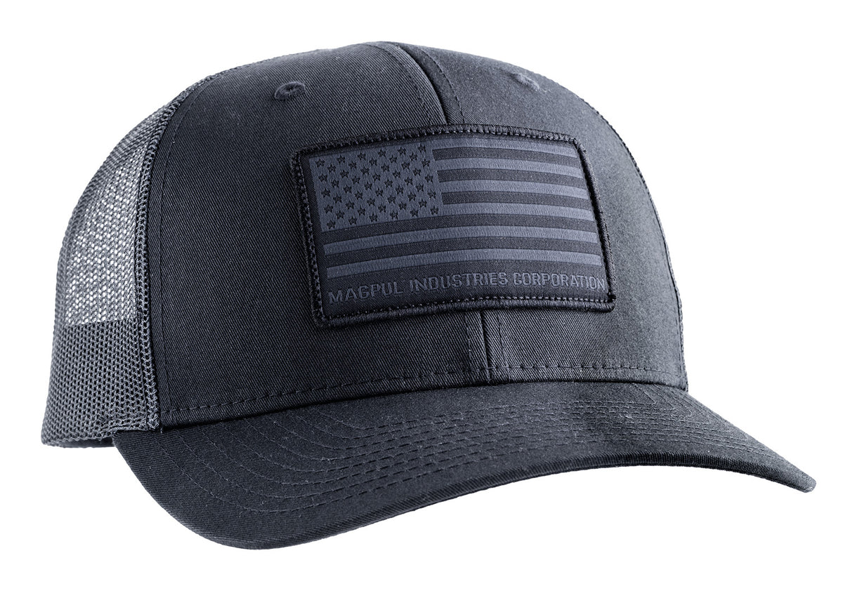Magpul Standard Trucker Cap Black Snapback OSFA Woven American Flag Patch MAG1215-001