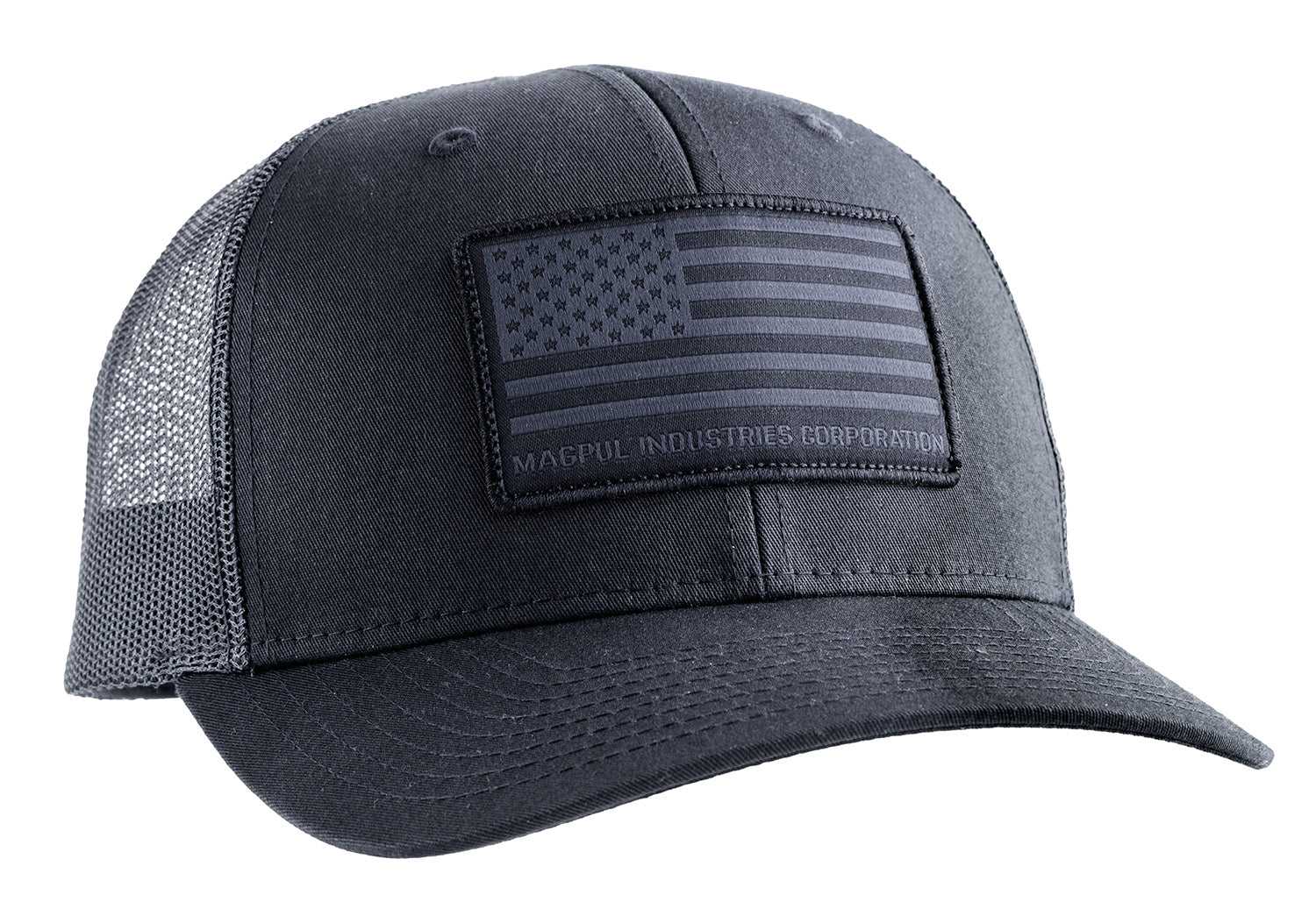 Magpul Standard Trucker Cap Black Snapback OSFA Woven American Flag Patch MAG1215-001