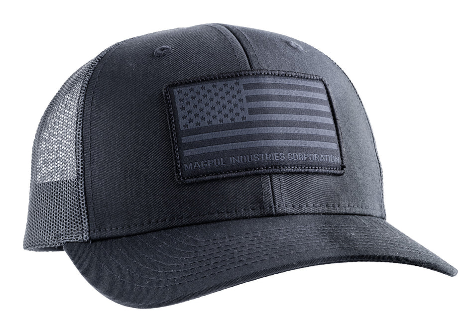 Magpul Standard Trucker Cap Black Snapback OSFA Woven American Flag Patch MAG1215-001