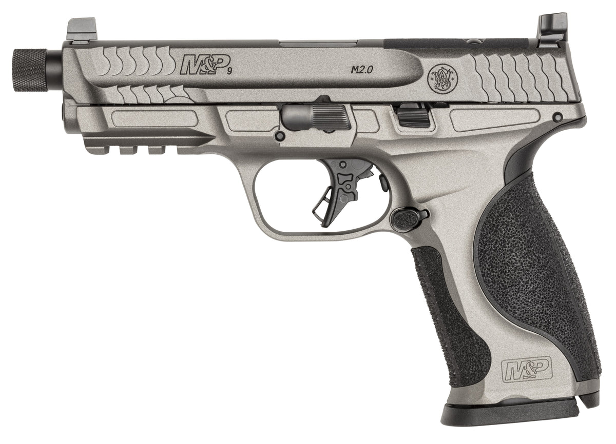 Smith & Wesson 14162 M&P M2.0 Full Size Frame 9mm Luger 17+1, 4.63" Black Threaded Barrel, Gray Optic Cut/Serrated Steel Slide, Gray Aluminum Frame w/Picatinny Rail, Black Polymer Grip