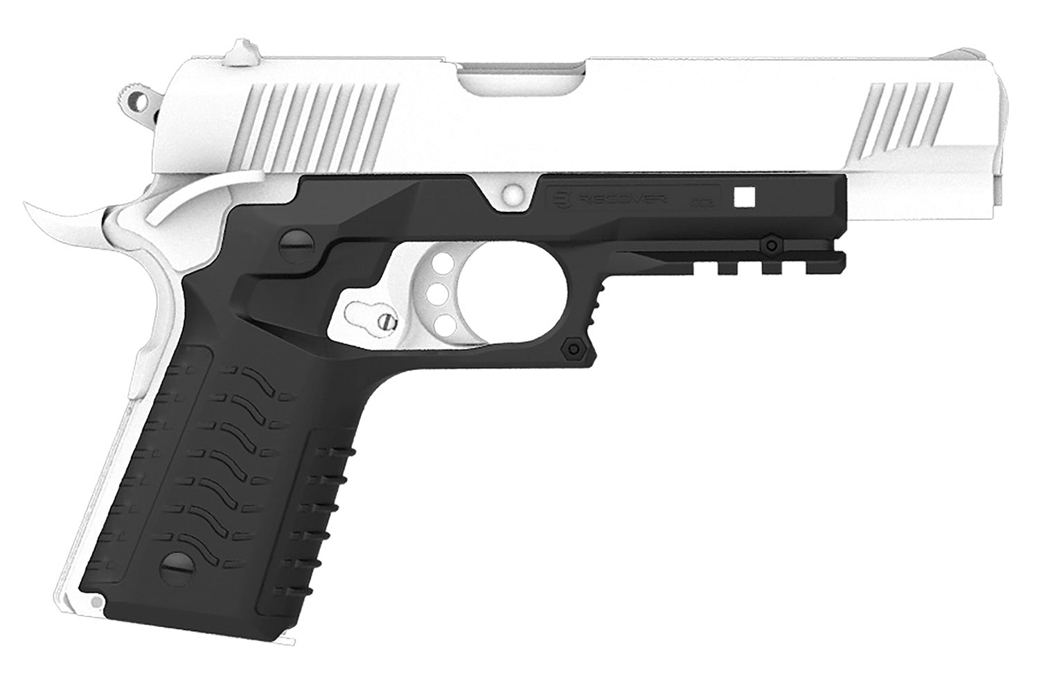 Recover Tactical Black Polymer Picatinny Rail Grip System for Standard 1911 Frame