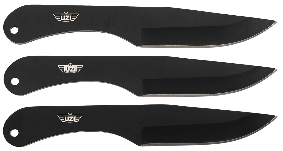 Uzi UZKTRW004 Throwing Knife IV 3-Pack 8.25" Balanced Black Stainless Steel Blades, Leather Pouch Included