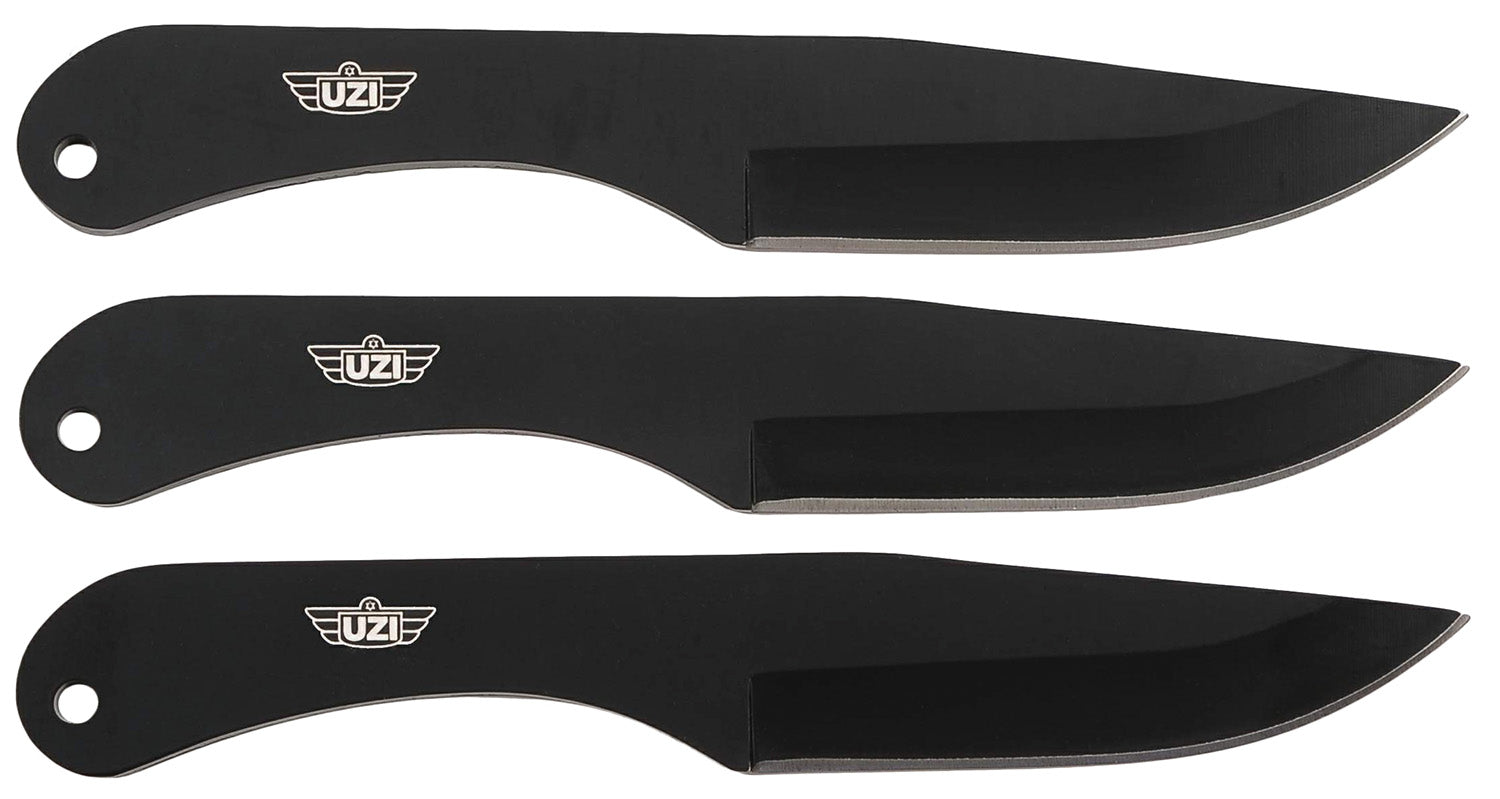 Uzi UZKTRW004 Throwing Knife IV 3-Pack 8.25" Balanced Black Stainless Steel Blades, Leather Pouch Included
