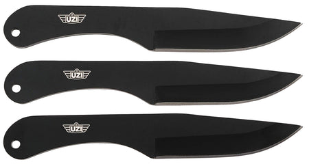 Uzi UZKTRW004 Throwing Knife IV 3-Pack 8.25" Balanced Black Stainless Steel Blades, Leather Pouch Included