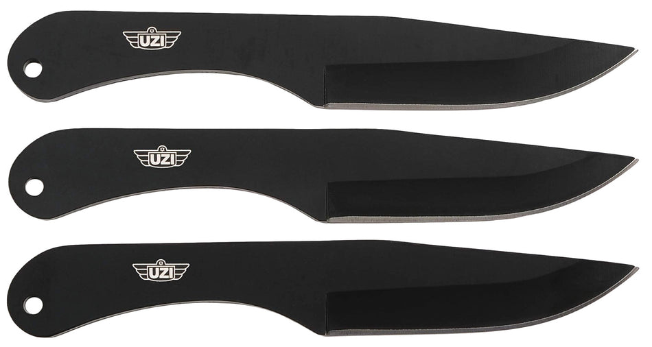 Uzi UZKTRW004 Throwing Knife IV 3-Pack 8.25" Balanced Black Stainless Steel Blades, Leather Pouch Included