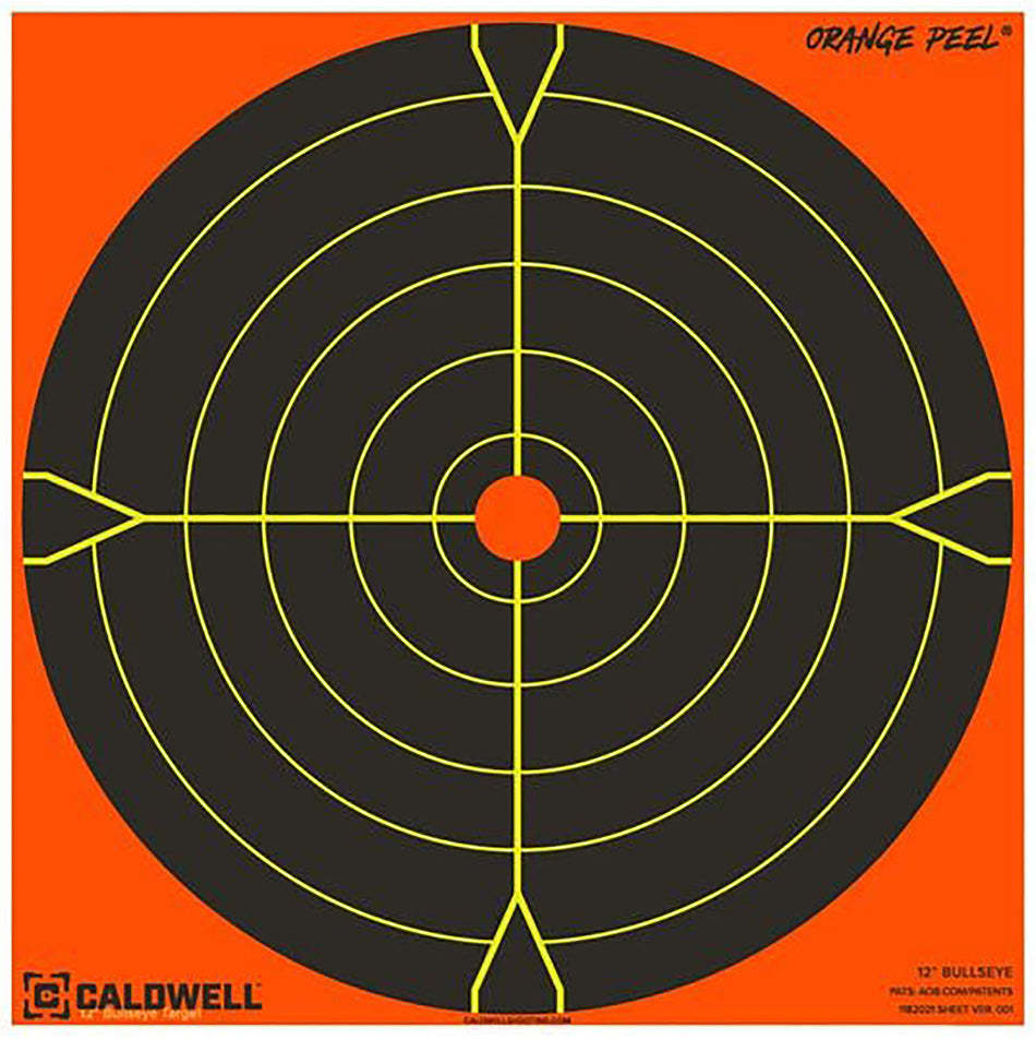 Caldwell 1166107 Orange Peel 5.5" Bullseye Flake-Off Self-Adhesive Paper Target Black/Orange 10 Pack