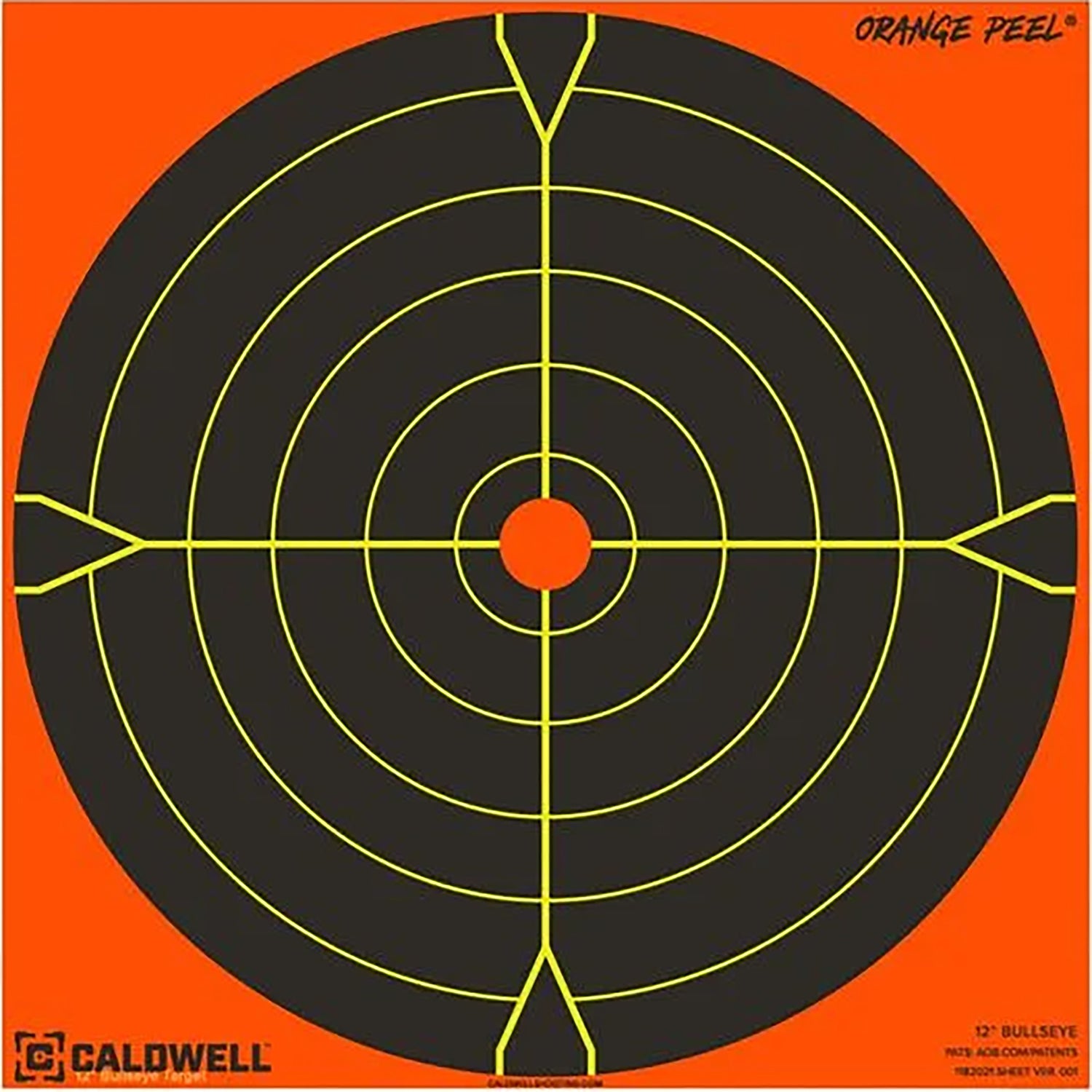 Caldwell 1166108 Orange Peel 5.5" Bullseye Flake-Off Self-Adhesive Paper Shooting Target Black/Orange 25 Pack