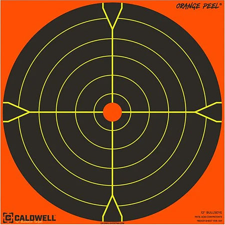 Caldwell 1166108 Orange Peel 5.5" Bullseye Flake-Off Self-Adhesive Paper Shooting Target Black/Orange 25 Pack