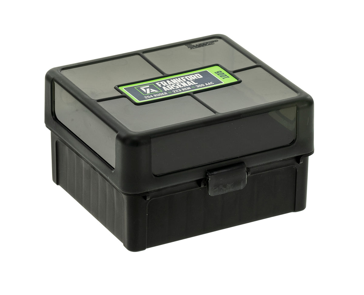 Frankford Arsenal 1083799 Black Polymer Hinge-Top Ammo Storage Box 223Cal/300WinMag 100rd