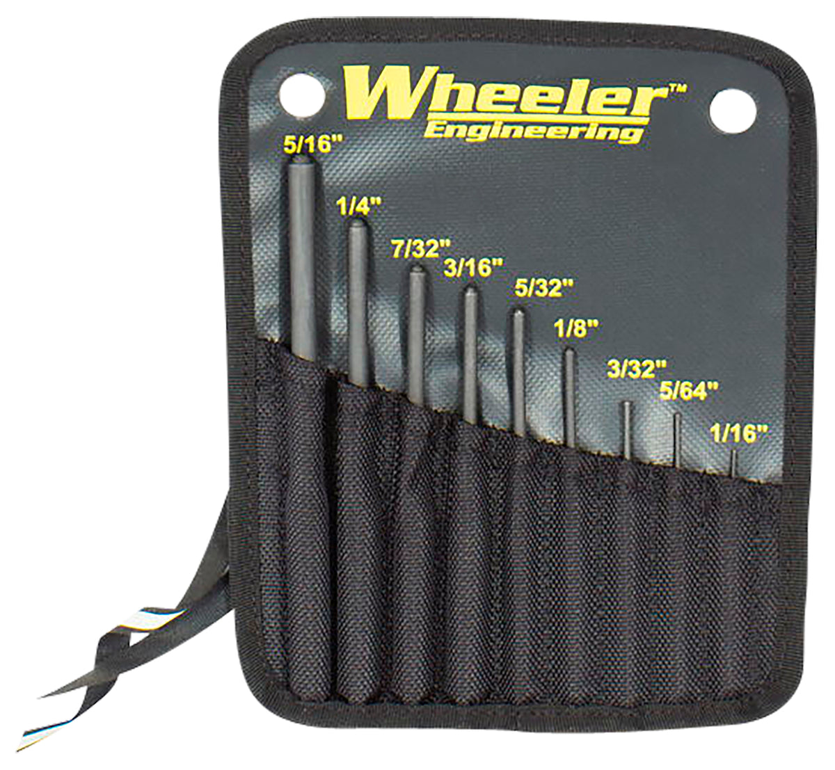 Wheeler Hardened Steel Roll Pin Punch Kit, 9 Pieces, Knurled Grip with Sheath