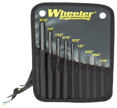 Wheeler Hardened Steel Roll Pin Punch Kit, 9 Pieces, Knurled Grip with Sheath