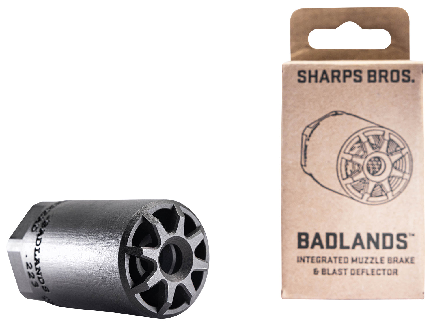 Sharps Bros Badlands Muzzle Brake Blast Deflector 17-4 Stainless Nitride 1/2"-28 Multi-Caliber