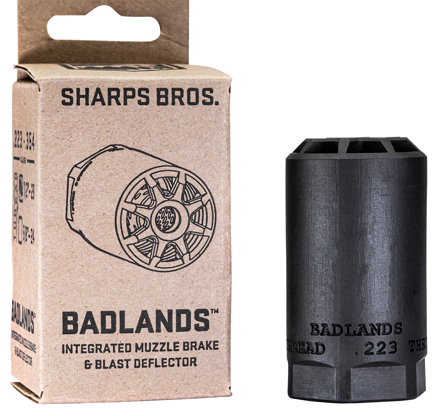 Sharps Bros Badlands Full-Auto Rated Muzzle Brake Blast Deflector 5/8"-24 17-4 Stainless Nitride