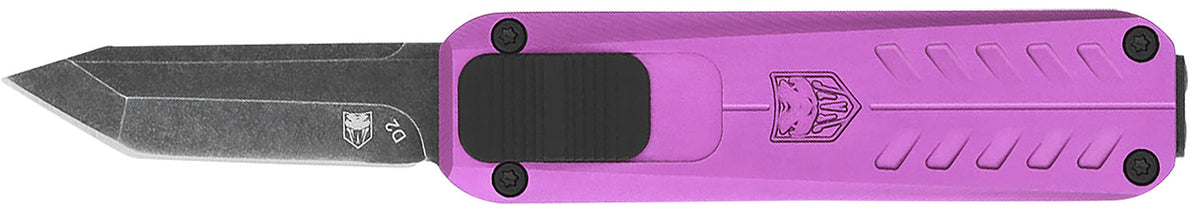 CobraTec California 929TB OTF 1.75" Tanto Stonewashed D2 Steel Plain Blade Purple Anodized Handle Includes Pocket Clip