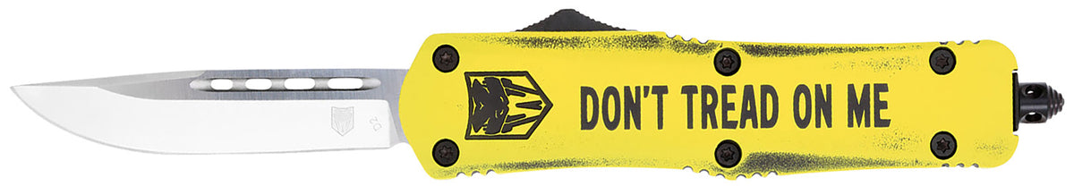 CobraTec FS-3 Don't Tread On Me Medium OTF 3" Drop Point D2 Steel Plain Blade Yellow Cerakoted Handle Includes Glass Breaker