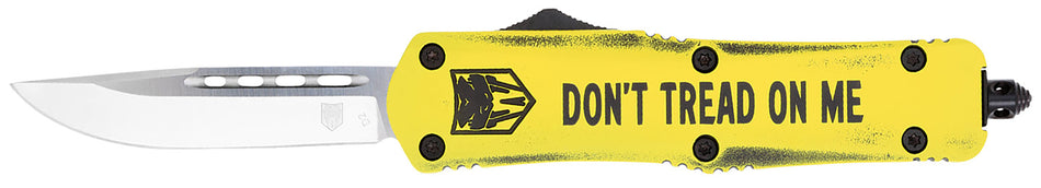 CobraTec FS-3 Don't Tread On Me Medium OTF 3" Drop Point D2 Steel Plain Blade Yellow Cerakoted Handle Includes Glass Breaker
