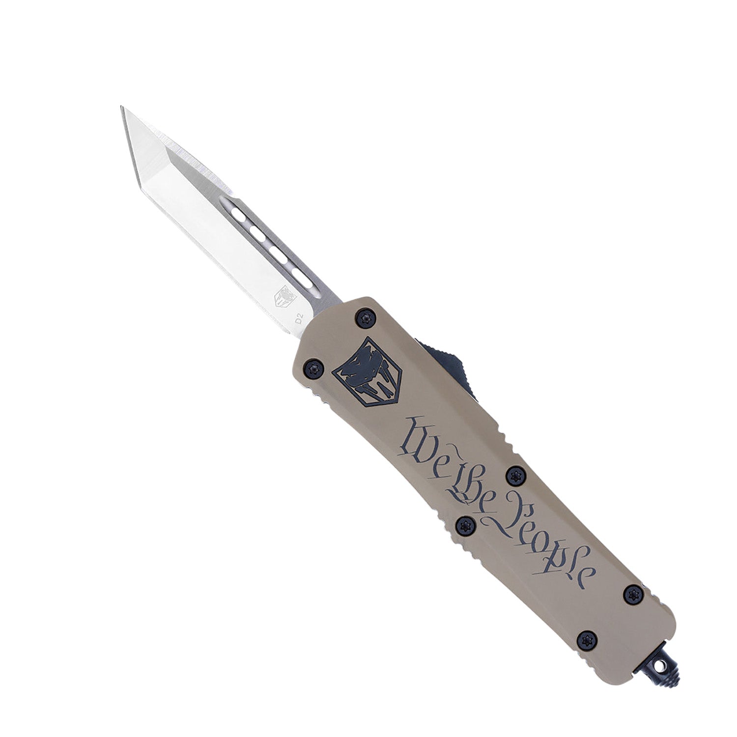 CobraTec Knives We The People Medium FS-3 OTF 3" Tanto D2 Steel Tan Aluminum Cerakoted Handle Glass Breaker