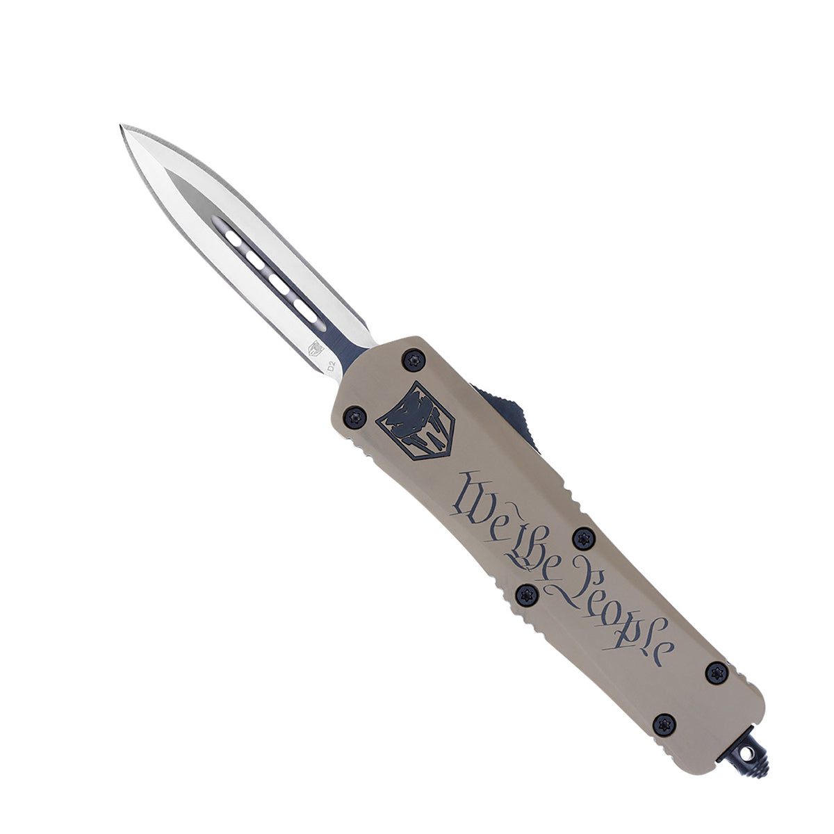 CobraTec Knives We The People Medium FS-3 OTF 3" Dagger D2 Steel Tan Aluminum Handle Glass Breaker