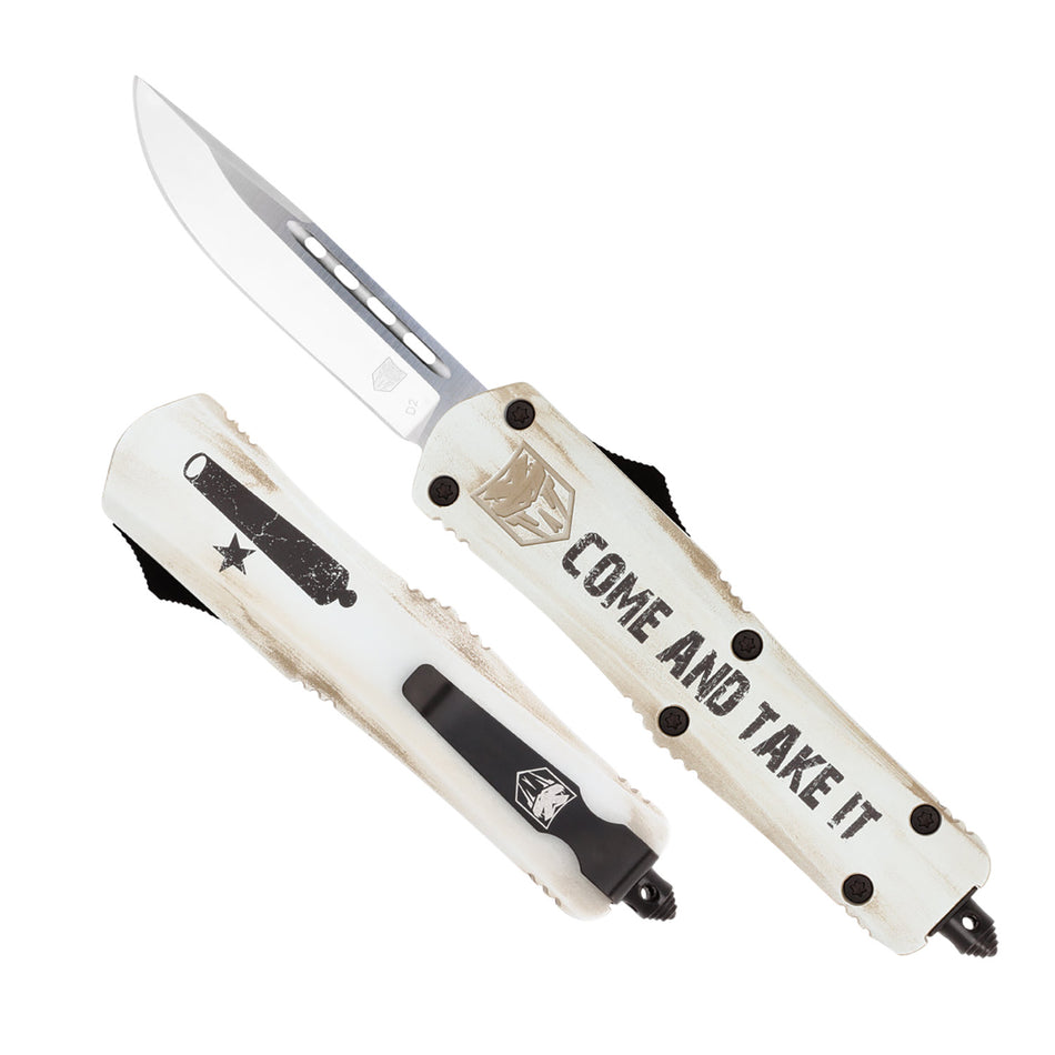 CobraTec Knives Come And Take It Medium FS-3 OTF 3" Drop Point 154CM Blade White Aluminum Cerakoted Handle