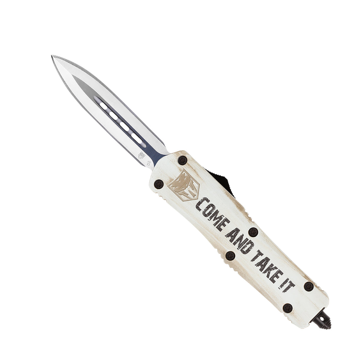 CobraTec Knives Come And Take It Medium FS-3 OTF 3" Dagger D2 Steel White Aluminum Cerakoted Handle