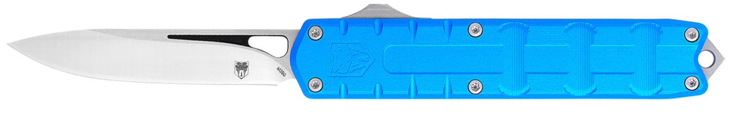 CobraTec Knives Enforcer OTF 3.25" Drop Point Plain M390 Steel Blade Blue Textured Aluminum Handle