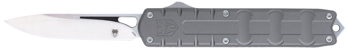CobraTec Knives Enforcer OTF 3.25" Drop Point Plain M390 Steel Blade Gray Textured Aluminum Handle