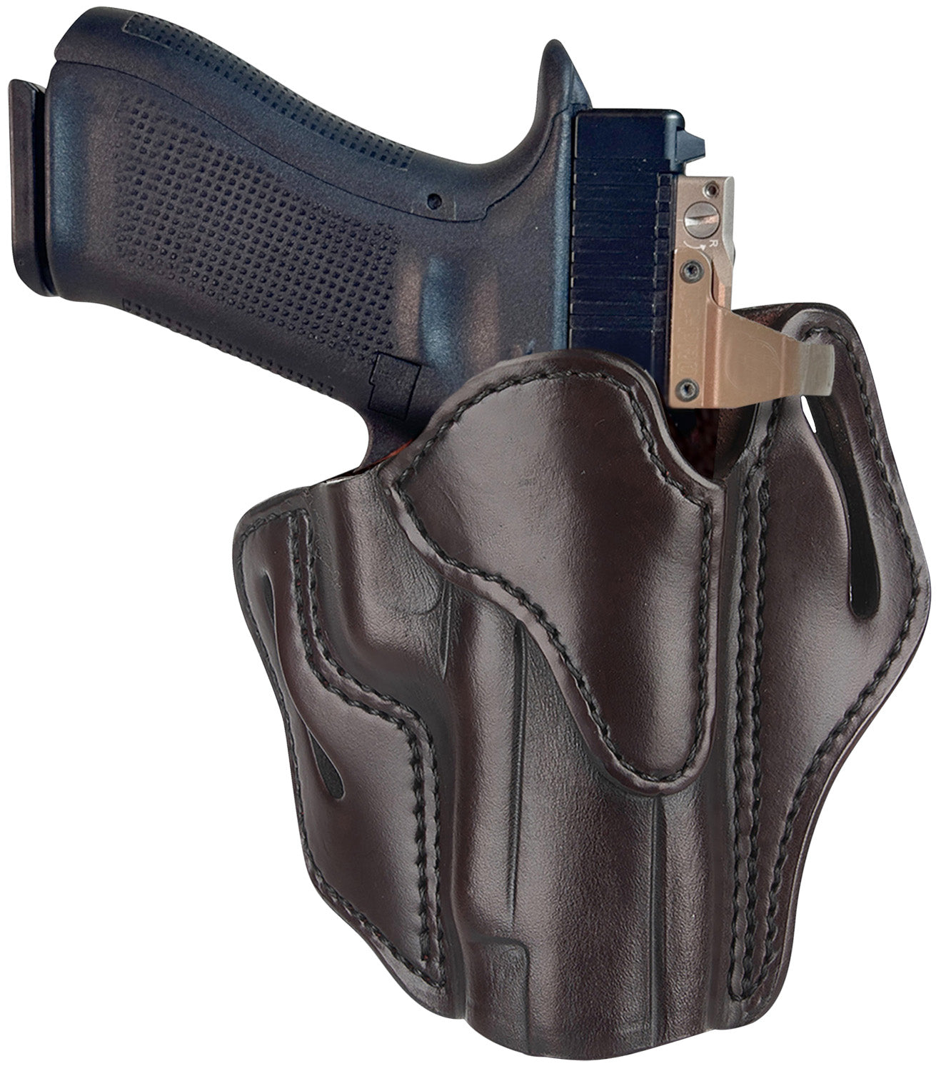 1791 Gunleather ORBH23SBRR BH2.3 Optic Ready Belt Holster Size 2.3 Signature Brown Leather, Right Hand - Fits Glock 17/20/21/22/S&W M&P Shield