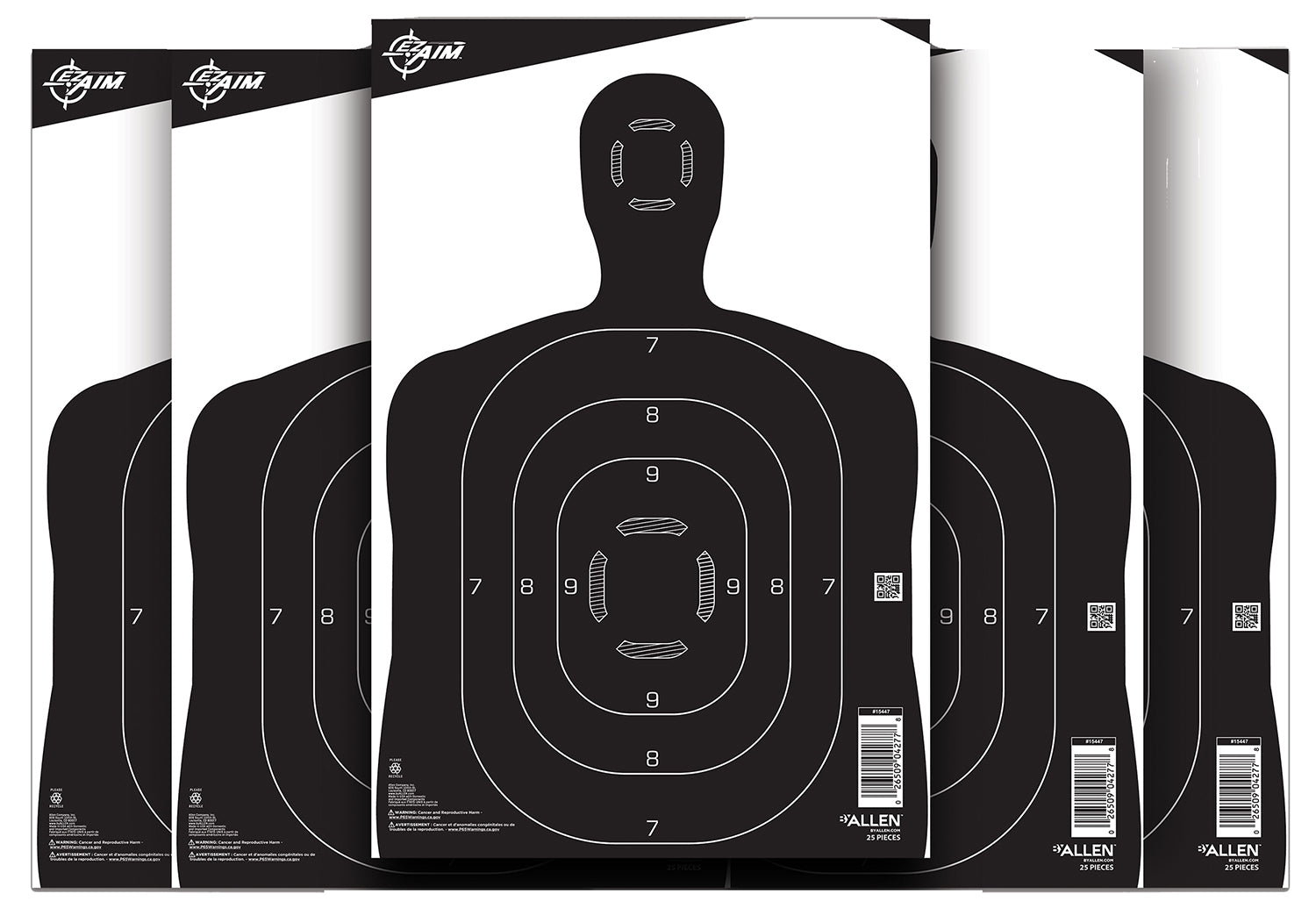 EZ-Aim 15447 Silhouette Hanging Paper Target 12" x 18" Black and White 25 Per Package
