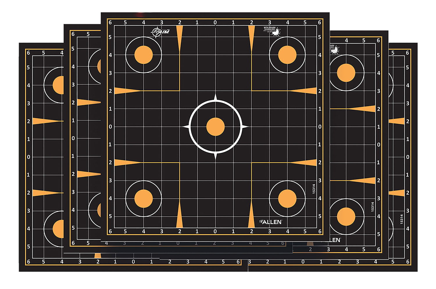 EZ-Aim Splash Self-Adhesive Paper Shooting Targets, Sight-In Grid, Black/Orange, 10 Pk