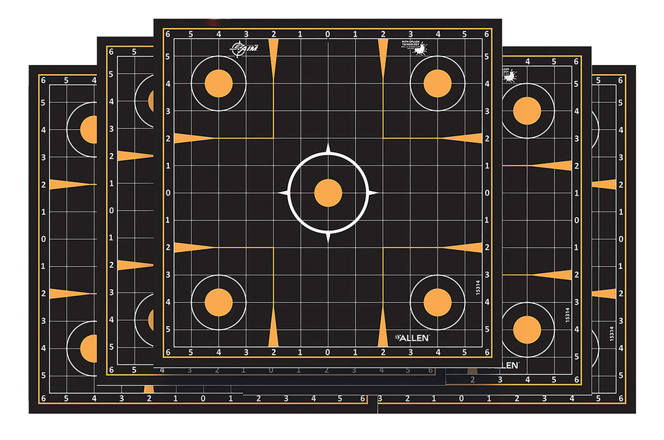 EZ-Aim Splash Self-Adhesive Paper Shooting Targets, Sight-In Grid, Black/Orange, 10 Pk